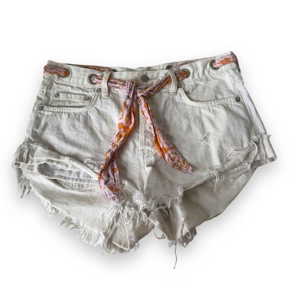 Free People we the free scarf belted shorts sz 27 White Boho​ - Picture 1 of 8